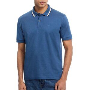 Hugo Boss Men's BOSS Penrose Tipped SS Cotton Logo Polo Shirt Slim Fit Med Blue